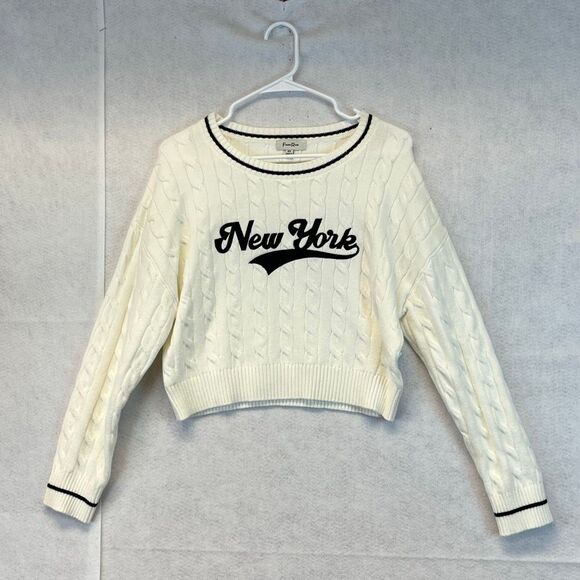 NWT FADED ROSE Sweater Women's XS Cream “New York” Cable Knit Cropped Pullover - Picture 1 of 14